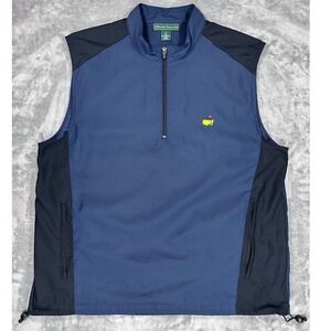 Masters Collection Golf Vest Mens Medium Blue Navy Quarter Zip Windbreaker Logo
